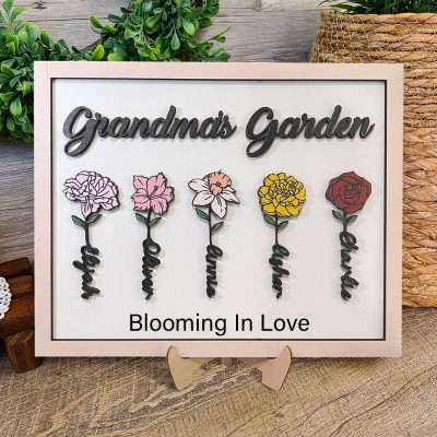 Custom Grandma's Garden Birth Month Flower Frame Sign With Names Gift Ideas For Mum Grandma Mother's Day Gift