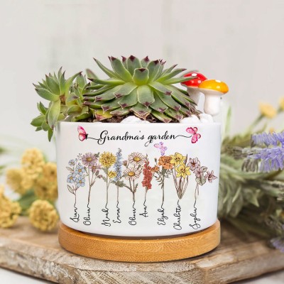 Personalised Grandma's Garden Plant Mini Pot With  Birth Flower Unique Gift for Mum Grandma Mother's Day Gifts