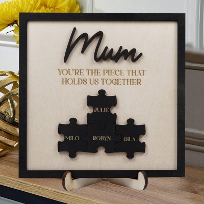 Personalised Mum You'e the Piece that Holds Us Together Wooden Puzzle Pieces Sign With Names Unique Family Gift For Mum Mother's Day Gift Ideas