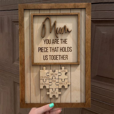 Personalised Mum Wooden Family Puzzle Sign for Mum Grandma Mother's Day Gifts