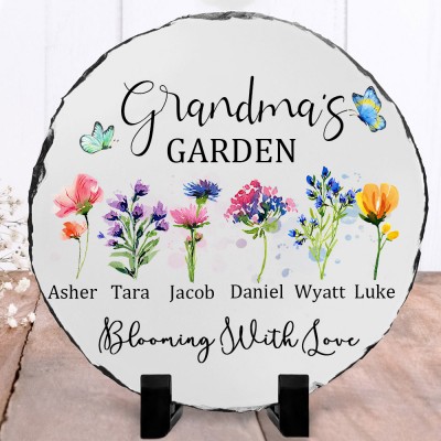Personalised Grandma's Garden Birth Flower Plaque with Grandkids Names Family Keepsake Gifts for Grandma Mum Christmas Gifts