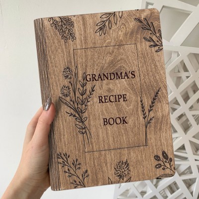 Personalised Grandma's Wooden Recipe Book Blank Custom Cookbook Binder Christmas Gifts for Mum Grandma