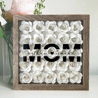 Personalised White Mum Flower Box Paper Floral Shadow Box Birthday Gift Family Gift for Grandma Mum