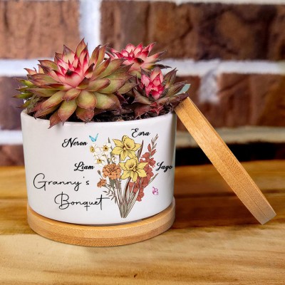 Custom Granny's Garden Bouquet Plant Pot With Names Love Gift For Mum Grandma Mother's Day Gift