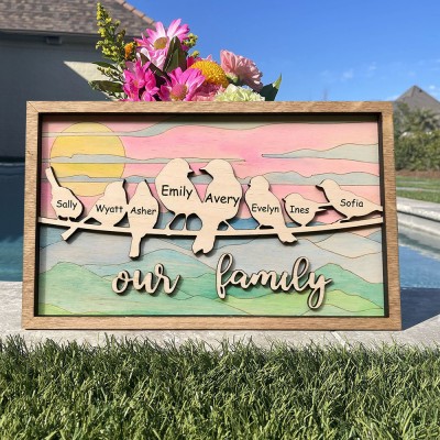 Personalised Our Family Bird Wood Sign with Kids Names Unique Family Anniversary Gift For Mum Grandma