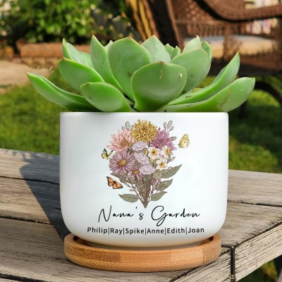 Personalised Nana's Garden Scculent Plant Pot With Birth Flower Bouquet Unique Gift For Mum Grandma Mother's Day Gift Ideas