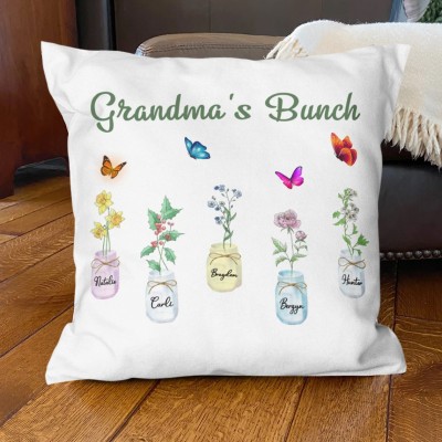 Custom Pillow with Birth Month Flower Print Family Keepsake Gift Ideas for Grandma Mum
