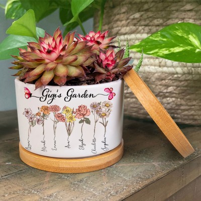 Custom Gigi's Garden Succulent Plant Birth Flower Mini Pot Gift for Mum Grandma Mother's Day Gift Ideas