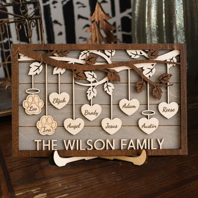 Custom Wooden Engraved Names Family Tree Sign Keepsake Gift For Mum Grandma Mother's Day Gift