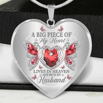 Personalised A Big Piece of My Heart is My Husband Heart Necklace