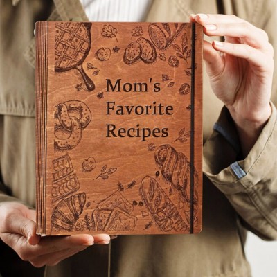 Personalised Mum's Wooden Recipe Book Binder Custom Journal Cookbook Notebook Christmas Gifts for Mum Grandma