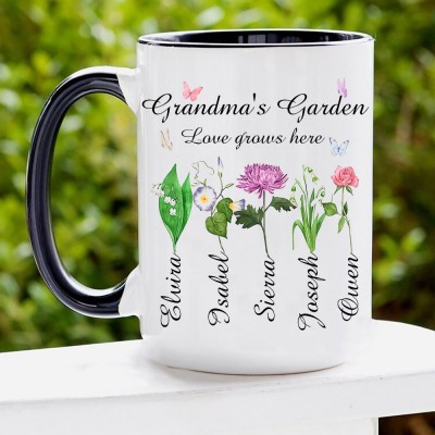 Grandma's Garden Birth Flower Mug Personalised Flowers Gift For Mum Grandma Christmas Gift Mother's Day Gift