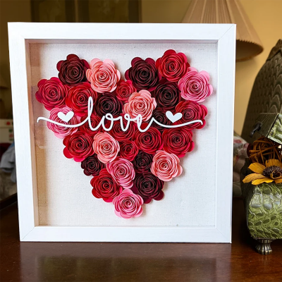 Love Gift Personalised Paper Flower Rose Shadow Box Christmas Birthday Gift for Her