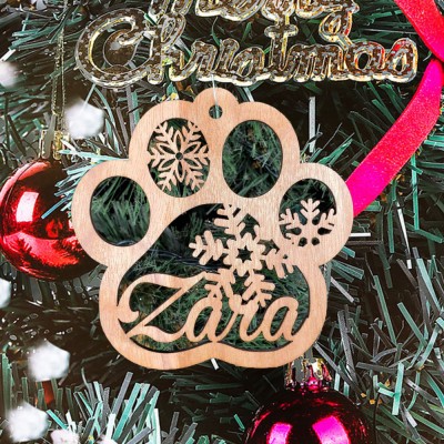 Personalised Pet Paw Christmas Tree Ornament with Name