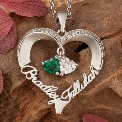 Personalised Heart 3D Names Necklace with Birthstone Designs Couple Necklace Gifts for Soulmate Girlfriend Anniversary Gifts for Wife
