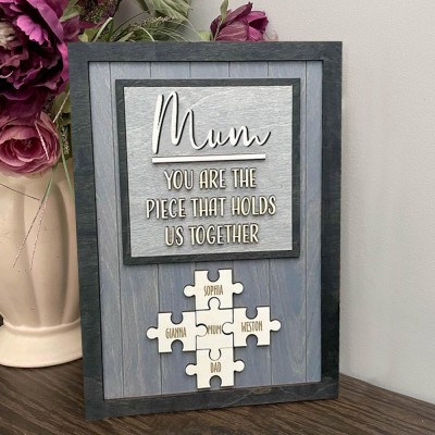 Custom Handmade Mum Wood Puzzle Sign With Kids Name Personalised Gift For Mum Grandma Mother's Day Gift