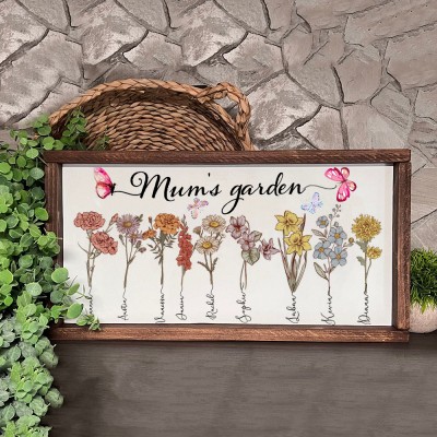Personalised Handmade Birth Month Flowers Wooden Frame With Kids Names Family Keepsake Gift For Mum Grandma Mother's Day