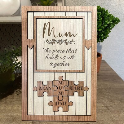 Custom Meaningful Family Sign With Puzzle Pieces Mother's Day Gift Love Gift For Mum Grandma