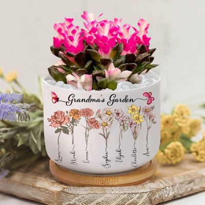 Custom Grandma's Garden Birth Flower Outdoor Succulent Plant Pot Gift for Mum Grandma Mother's Day Gift Ideas