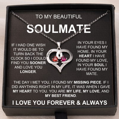 Personalised To My Soulmate 2 Names and Birthstones Necklace for Women Gifts for Soulmate Anniversary Gifts for Wife Christmas Gift Ideas