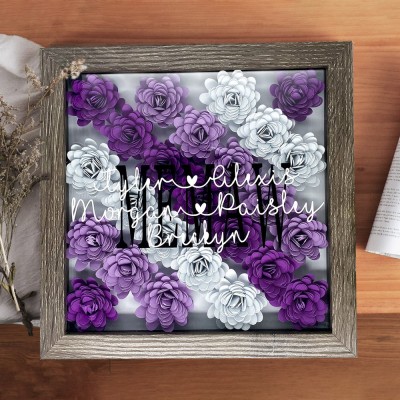Paper Flower Shadow Box Unique Gift for Mum Personalised Gift for Grandma