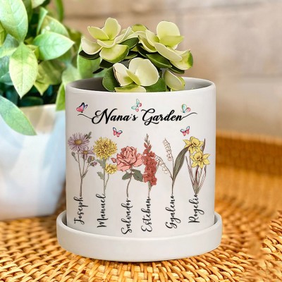 Personalised Nana's Garden Outdoor Birth Month Flower Plant Pots Custom Gift For Mum Grandma Mother's Day Gift