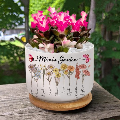Personalised Mimi Garden Birth Flower Outdoor Plant Pot Mother's Day Gift Ideas Gift for Mum Grandma