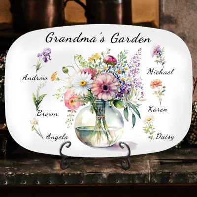 Grandma's Garden Birth Flower Plate Personalised Family Platter Gifts for Mum Grandma Christmas Gift Ideas