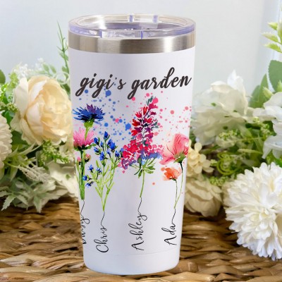 Personalised Gigi's Garden Birth Flower Tumbler with Kids Names New Mum Gift Christmas Gift Ideas