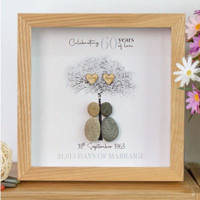 Custom 60th Wedding Anniversary Pebble Art Frame Love Gift Ideas for Wife Anniversary Gifts Christmas Gifts