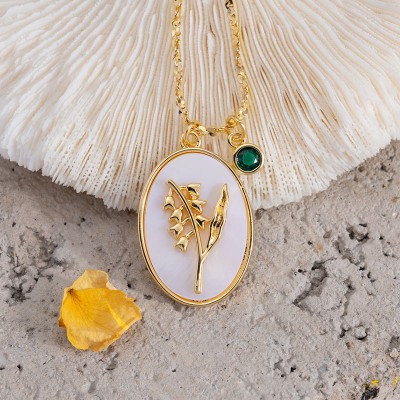 Personalised Birth Month Flower Mother Shell Gold Necklace With Birthstone Gifts For Mum Her