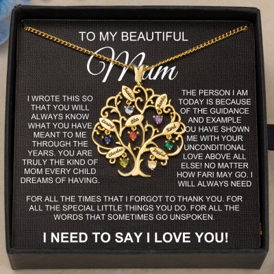 Personalised To My Beautiful Mum Tree of Life Names Birthstones Necklace Birthday Anniversary Gifts For Mum Her