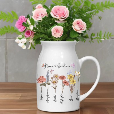 Personalised Nana's Garden Birth Flower Vase With Names Gift Ideas For Mum Grandma Mother's Day Gift