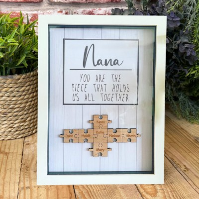 Custom Puzzle Pieces Name Frame Family Sign Heartful Gift for Mum Nana Mother's Day Gift Ideas