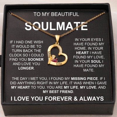 Personalised To My Soulmate Couple Names and Birthstones Heart Shaped Necklace Anniversary Gifts for Soulmate