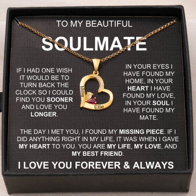 Personalised To My Soulmate Couple Heart Shaped Necklace with 2 Names and Birthstones Gifts for Soulmate Anniversary Gifts Christmas Gifts