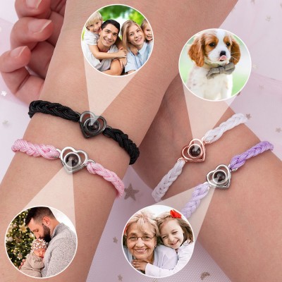 Personalised Memorial Photo Rope Projection Bracelet Family Gift for Mum Dad Grandma