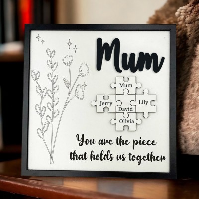 Custom Family Puzzle Pieces Sign With Name Unique Gift For Mum Grandma Mother's Day Gift