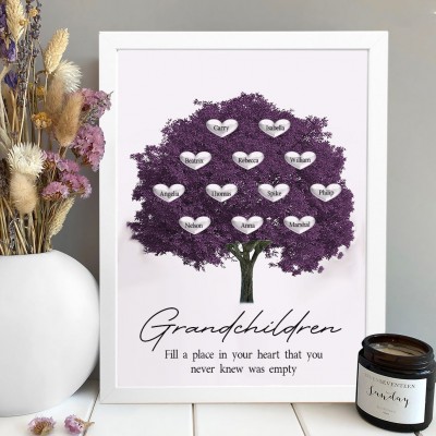 Personalised Grandma Family Tree Frame with Grandkids Names Christmas Gift Ideas for Grandma Mum