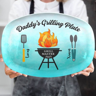 Daddy's Grilling Plate Personalised BBQ Party Family Plate Father's Day Gift