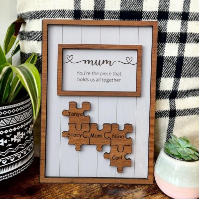 Custom Puzzle Pieces Sign Name Frame Unique Gift Ideas For Mum Grandma Mother's Day Gift