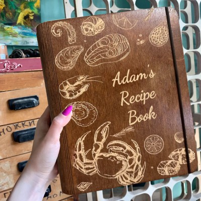 Personalised Wooden Recipe Book Family Cookbook Journal Christmas Gift For Mum