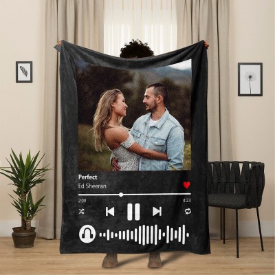 Personalised Spotify Music Song Photo Blanket Valentine's Day Gift Ideas for Boyfriend Anniversary Gifts for Her