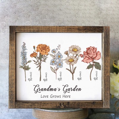 Personalised Grandma's Garden Birth Month Flower Frame Gifts For Grandma Mum