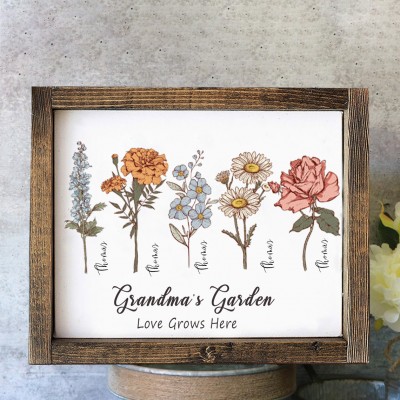 Grandma's Garden Birth Month Flower Frame Personalised Gifts for Grandma Christmas Gifts for Mum