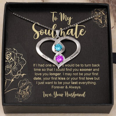 Personalised To My Soulmate Names Birthstones Heart Necklace Anniversary Valentine's Day Gifts for Wife Girlfriend Her