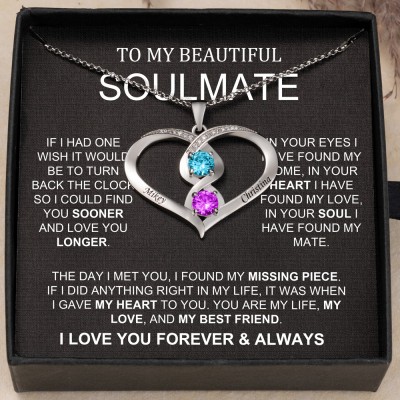 Personalised To My Soulmate Name Birthstone Necklace Anniversary Valentine's Day Gift For Wife Girlfriend Her