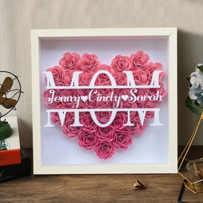 Personalised Heart Shape Mum Flower Shadow Box Mother's Day Gift Lovely Keepsake