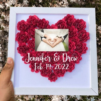 Couples Personalised Heart Flower Shadow Box Wedding Anniversary Gift for Wife Valentine's Day Gift for Girlfriend