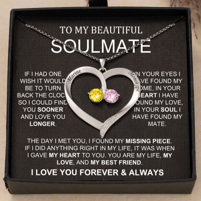 To My Soulmate Heart Pendant Name Necklace Personalised Couple Necklace Gifts for Soulmate Anniversary Gifts Valentine's Day Gift Ideas